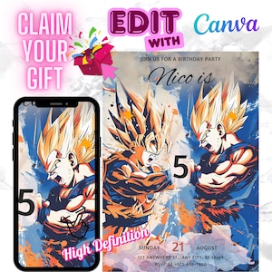 Dragonball Birthday Invitation | Editable Digital Invite for Kids | Goku Party Theme | Instant Download | Dragonball Z Party Invite | canva
