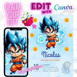 Goku Birthday Invitation | Editable Digital Invite for Kids | Goku Vegeta Theme | Instant Download | Dragonball Z Party Invite | google