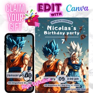 Dragonball Birthday Invitation | Editable Digital Invite for Kids | Goku Party Theme | Instant Download | Dragonball Z Party Invite | canva