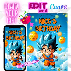 Dragonball Birthday Invitation | Editable Digital Invite for Kids | Goku Party Theme | Instant Download | Dragonball Z Party Invite | canva