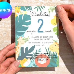 Invito Compleanno Festa tema Jungle per Bambini – Modificabile su Canva – Animali della Giungla – Download Digitale Istantaneo - whatsapp