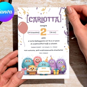 Invito Compleanno Mostri – Digitale e Personalizzabile con Canva – Stampabile o WhatsApp – Festa Mostruosa per Bambini - Invito Editabile