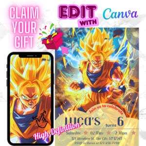 Dragonball Birthday Invitation | Editable Digital Invite children | Goku Party Theme | Instant Download | Dragonball Party Invite | canva