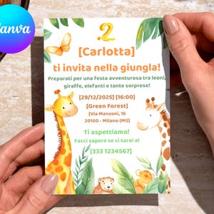 Invito Compleanno Jungle Safari Bambini – Modificabile su Canva – Animali della Giungla – Download Digitale Istantaneo -