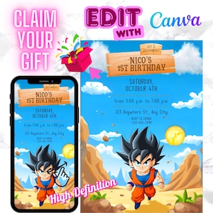 Dragonball Invitation | Editable Digital Invite for Kids | Goku dragonball | Instant Download | Dragonball Z Party Invite | canva | birthday