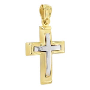 Unisex Triantos cross pendant made of 14K yellow and white gold