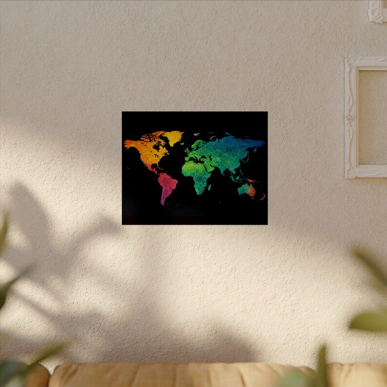 Rainbow Watercolor World Map Poster | Matte Map Print - Etsy