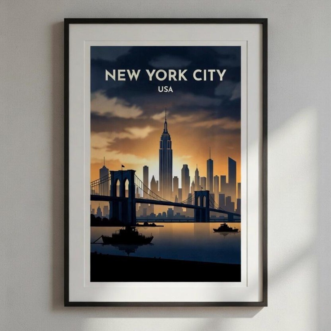 New York City Skyline Silk Poster | Cityscape Wall Art - Etsy