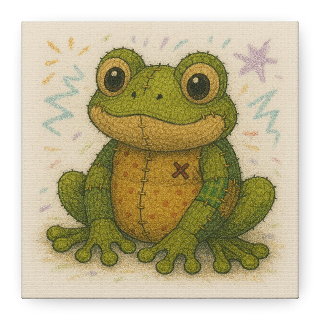 Patchwork Frog Stretched Matte Canvas Art – Whimsical Nursery Decor - Etsy