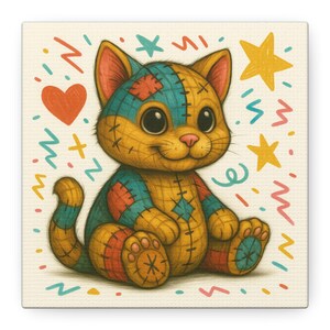 Cute Playful Baby Toy Cat Canvas Art - Cute Cartoon Wall Decor for Kids' Rooms