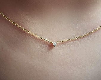 Solid Gold Necklace with Moissanite(s) - Custom 10K/14K, 3 Colors, 1-7 Stones (JDP1312)