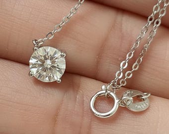 Certified D/VVS1 Moissanite Solitaire Necklace — 14K/10K Solid Gold, Superior Quality (JDE0200P)