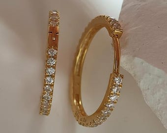 10K/14K Solid Gold Moissanite Huggie Earrings — Petite Sparkle Hoops, Gift for Her (JDE0580)