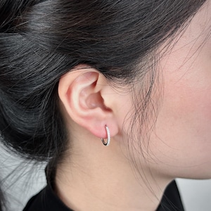 10K/14K Solid Gold Moissanite Huggie Earrings — Petite Sparkle Hoops, Gift for Her (JDE0580) image 8