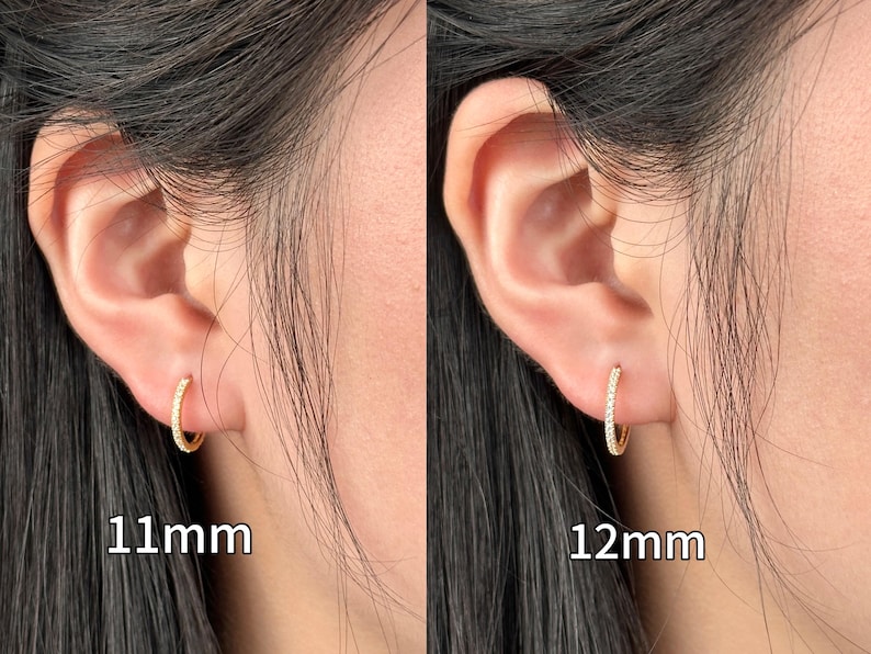 10K/14K Solid Gold Moissanite Huggie Earrings — Petite Sparkle Hoops, Gift for Her (JDE0580) image 14