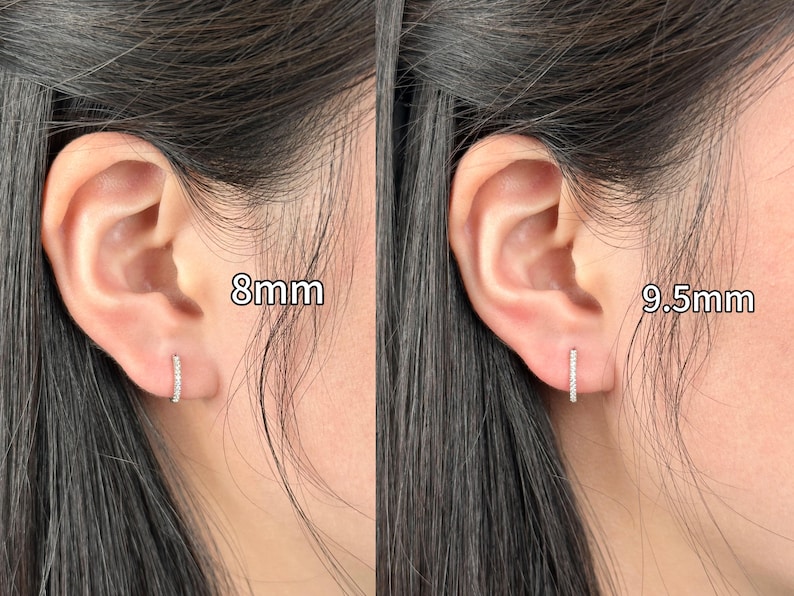 10K/14K Solid Gold Moissanite Huggie Earrings — Petite Sparkle Hoops, Gift for Her (JDE0580) image 13