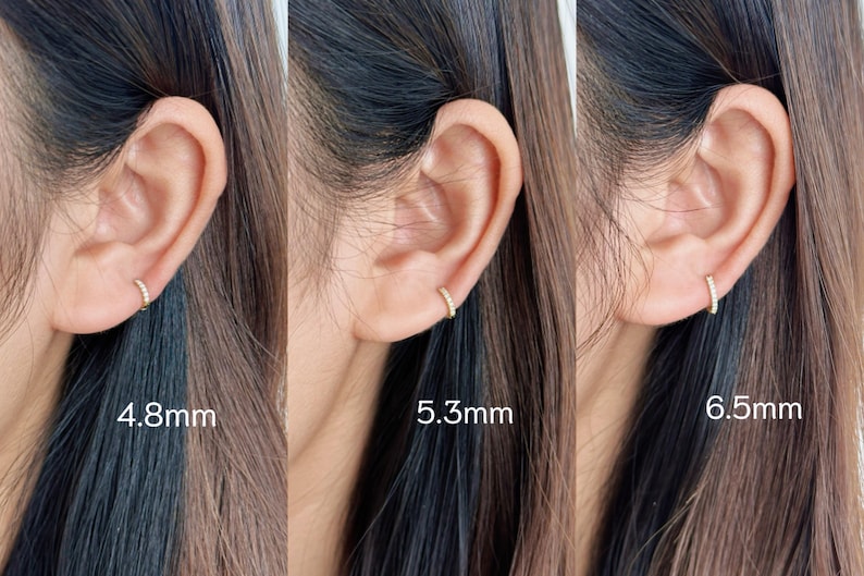 10K/14K Solid Gold Moissanite Huggie Earrings — Petite Sparkle Hoops, Gift for Her (JDE0580) image 12