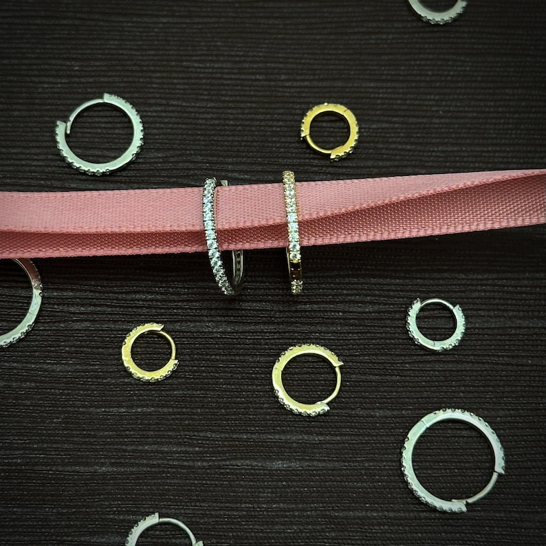 10K/14K Solid Gold Moissanite Huggie Earrings — Petite Sparkle Hoops, Gift for Her (JDE0580) image 10