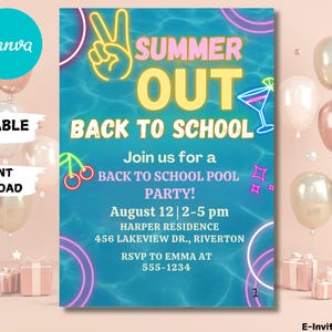 Peace Out Summer Pool Party Invitation Template, Printable End Of Summer Pool Party Invite, Editable Back to School Invite, Instant Download