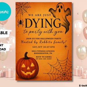 Vintage Halloween Invitation Template, Halloween Invite, Printable Halloween Party for Adults, Editable Instant, Digital Download, Canva