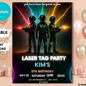 EDITABLE Laser Tag Birthday Invitation Laser Tag Party Invite Template Neon Red Glow Laser Tag Boy Birthday Party Instant Download