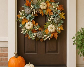 Herbstkranz Für Haustür - Halloween Thanksgiving Deko Mit Blättern Beeren