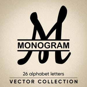 Delat monogram med två alfabet SVG-paket: Fet kalligrafisk text (digital nedladdning)