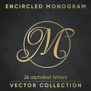 Paquete SVG de monograma inicial con círculos A-Z / Letras caligráficas artísticas elegantes SVG / Archivos de corte Cricut para regalos, monograma circular del alfabeto