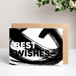 Tarjeta de felicitación imprimible con texto "Mis mejores deseos" - Arte tipográfico moderno con pincel negro - Descarga digital, diseño abstracto