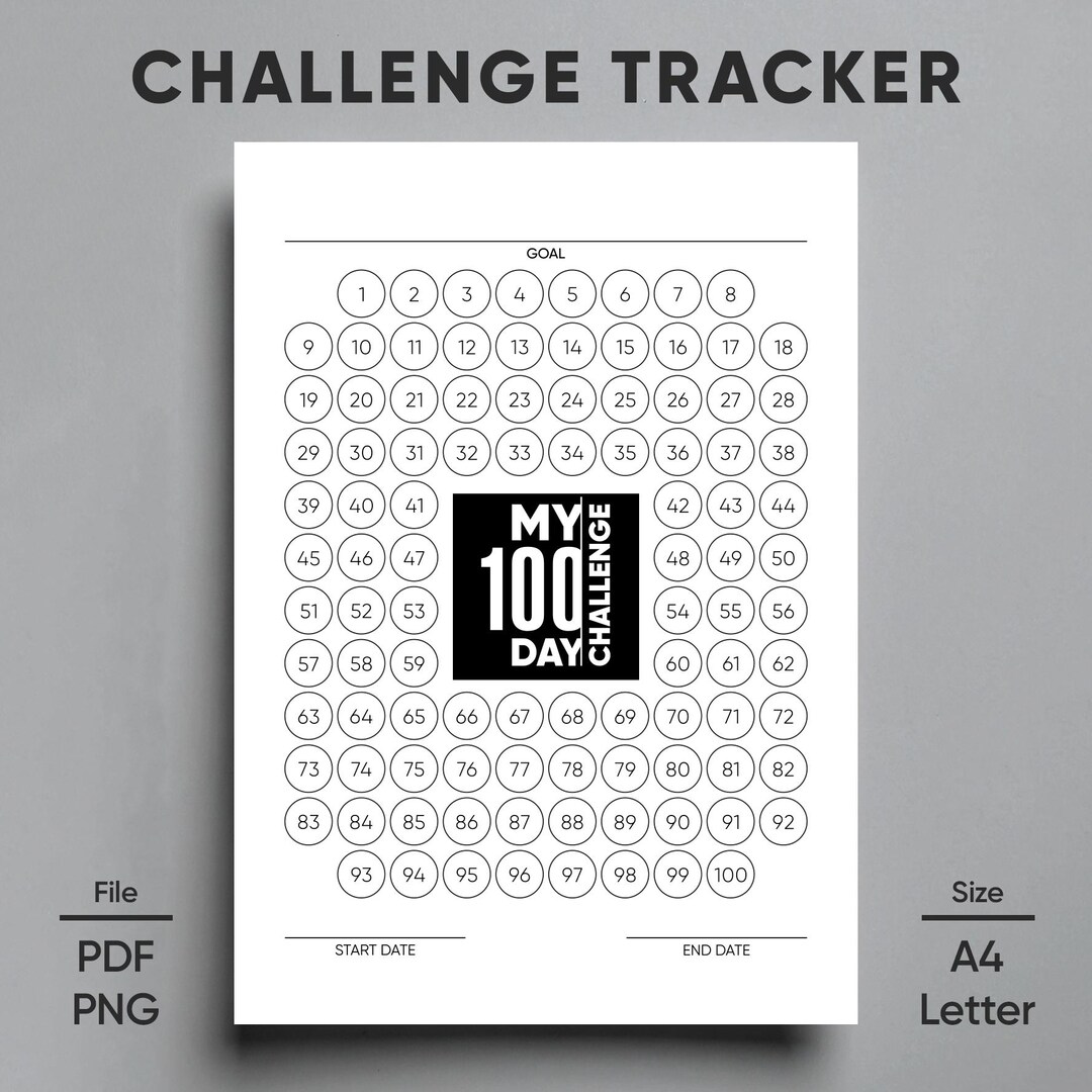 My 100 Day Challenge Tracker – Printable Habit & Goal Planner in Catchy ...
