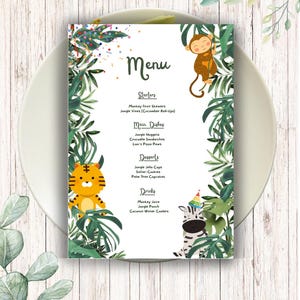 Jungle Birthday Menu Card Template - Editable Canva Menu for boys - Wild One Party printable - Kids Safari Theme - Instant Download