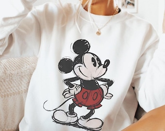 Retro Drawing Classic Pose Mickey Mouse Shirt, Retro Mickey Hoodie, Family Disneyland Trip Shirt, Disney Couple Holiday Vacation Shirt