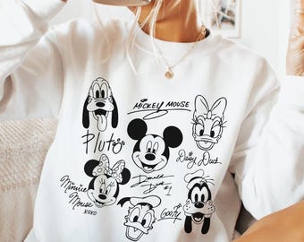 Retro Micky und Freunde Doodle Sweatshirt, Disney Micky und Co Hoodie, Disneyland Familien Ausflug Passendes Shirt, Mickey Minnie Silhouette