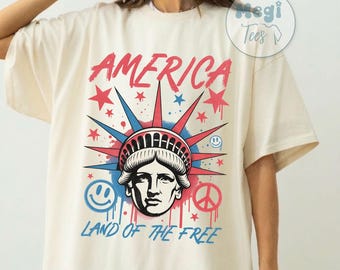 Comfort Colors® America Land of the Free Shirt, Statue of Liberty Tee, Patriotic USA 4th of July Shirt, Independence Day Retro Graphic Tee