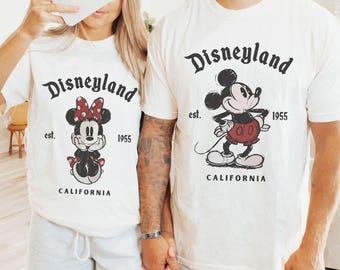 Comfort Colors® Retro Minnie Mickey Mouse Couple Matching Shirt, Disneyland Est. 1955 California Family Trip Tee, Disney Family Vacation