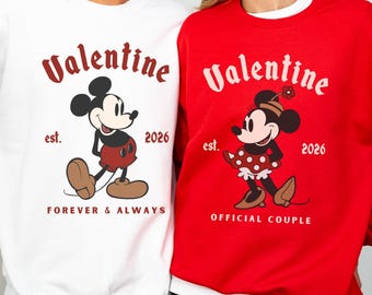 Koszulka dla pary z Myszką Miki i Minnie na Walentynki, pasująca bluza z motywem wycieczki dla par Disney, prezent dla dziewczyny-miłośnika Disneya
