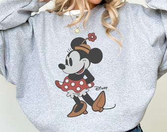 Retro Minnie Maus Klassische Pose Sweatshirt, Vintage-Stil Minnie Hoodie, Disneyland Mädchen Reise Shirt, Disney Urlaub Urlaub Shirt