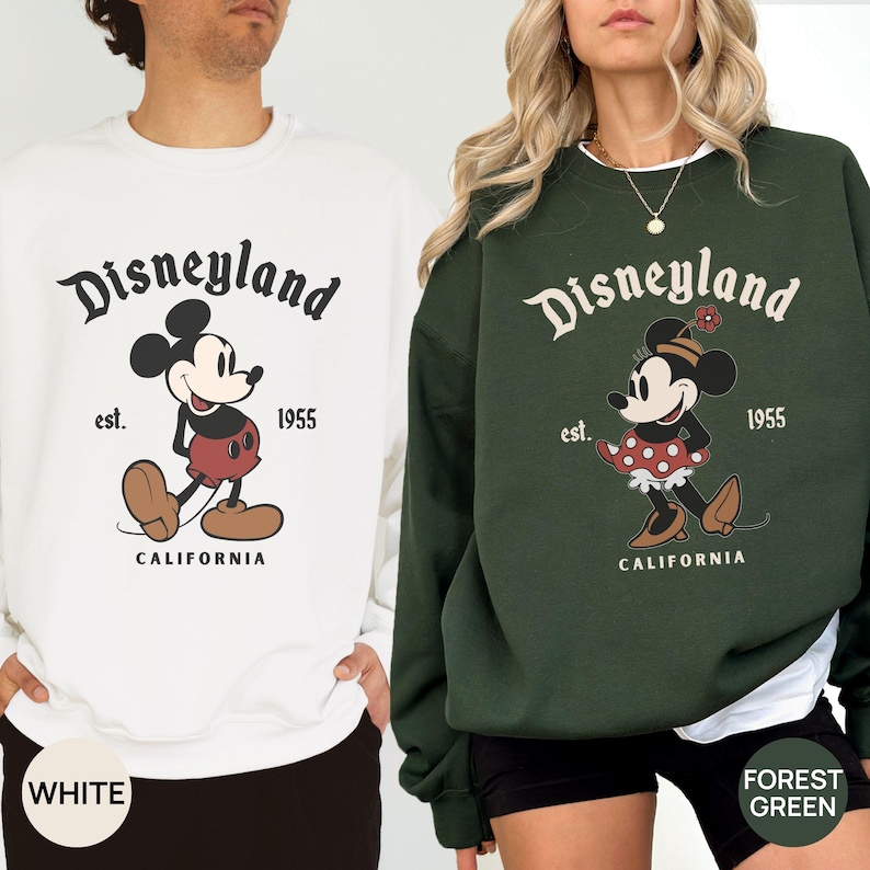 Sudadera retro de Minnie y Mickey Mouse para pareja en Disneyland. Sudadera con capucha para viaje familiar a California en Disneyland (establecida en 1955). Daisy y el Pato Donald. imagen 1