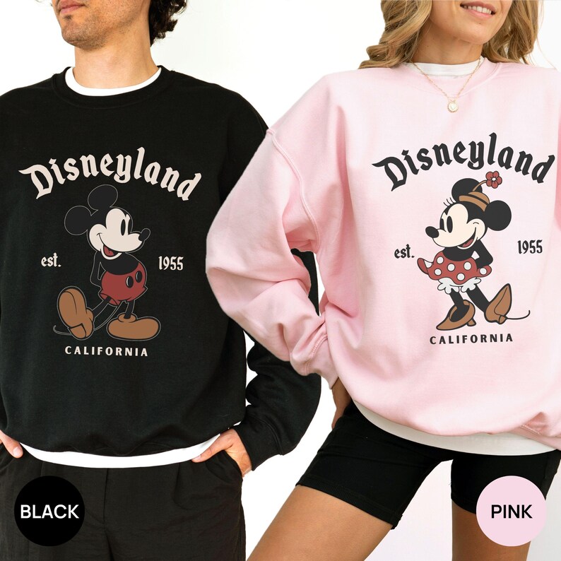 Sudadera retro de Minnie y Mickey Mouse para pareja en Disneyland. Sudadera con capucha para viaje familiar a California en Disneyland (establecida en 1955). Daisy y el Pato Donald. imagen 7