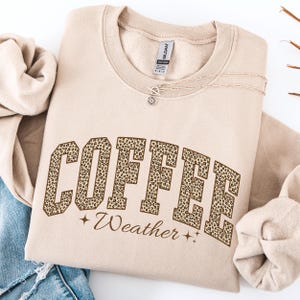 Leopard Print Coffee Weather Sweatshirt: Trendy Fall Vibe, Cozy Women&#39;s Hoodie
