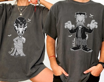 Daisy Duck Bride of Donald Duck Frankenstein Couple Matching Custom Shirt, Halloween Disney Trip Comfort Colors Tee, Disney Couple T-shirt