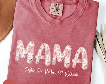 Comfort Colors® Custom Mama Shirt, Toile Floral Mama Kids Names Tee, Baby Reveal T-shirt, Mom to Be Shirt, Mothers Day Gift, New Mom Shirt
