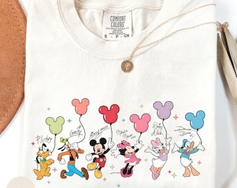 Comfort Colors® Retro Mickey and Friends Signatures Shirt, Magical Shirt, Disney Characters Tee, Disney Balloon Tee, Mickey & Co Gift