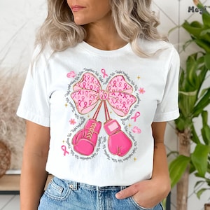 Breast Cancer Awareness Shirt, Pink Ribbon Bow Tee, Together We Fight We Win T-Shirt, Support Cancer Fighters Gift, Inspirational Pink Shirt