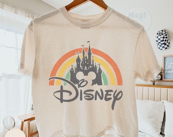 Comfort Colors® Disney Rainbow Castle Cropped Shirt, Disney Vintage Castle Family Shirt, Disney Retro Tee, Disneyworld Trip Matching T-shirt