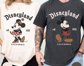 Disneyland Retro Minnie Mickey Mouse Couple Matching Shirt, Disneyland Est. 1955 California Family Trip Tee, Disney Husband Wife Vacation
