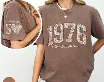 Camiseta retro de cumpleaños Comfort Colors® 1976 con estampado floral, regalo para mujer de 50 cumpleaños, edición limitada, camiseta de 1976, capítulo 50, regalo para ella.