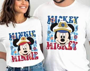 Maglietta Disney Cruise con Topolino e Minnie, maglietta coordinata per coppia Capitano Topolino e Minnie, maglietta per viaggio in famiglia Disney Cruise, maglietta per coppie in crociera