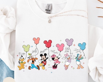 Retro Mickey and Friends Signatures Shirt, Disneyland Trip Magical Hoodie, Disney Figuren Sweatshirt, Mickey & Co Ballon Shirt
