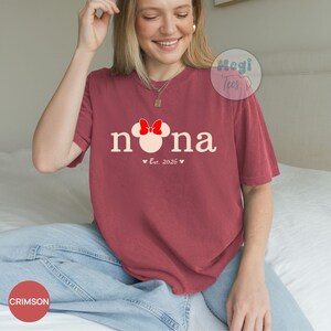 Comfort Colors® Custom Disney Nana Shirt, Grandma Tshirt with Kids Names, Granny Minnie Mouse Tee Gift, Est 2026 Pregnancy Announcement image 2